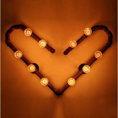 Industrial Loft Style Vintage Pipe wall Lamps with Novelty Heart Shape for indoor decoration