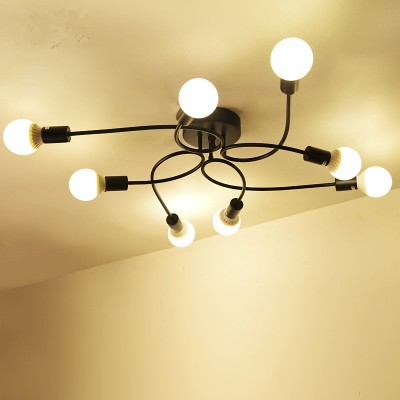 Creative Black 8 holders E27 with bulbs ceiling lamp vintage personality modern brief led ceiling light