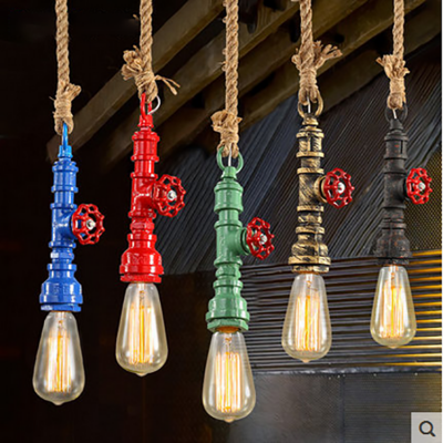 American country hemp rope style  chandeliers bar loft droplight hanging lamp water pipe droplight  vintage bar edison